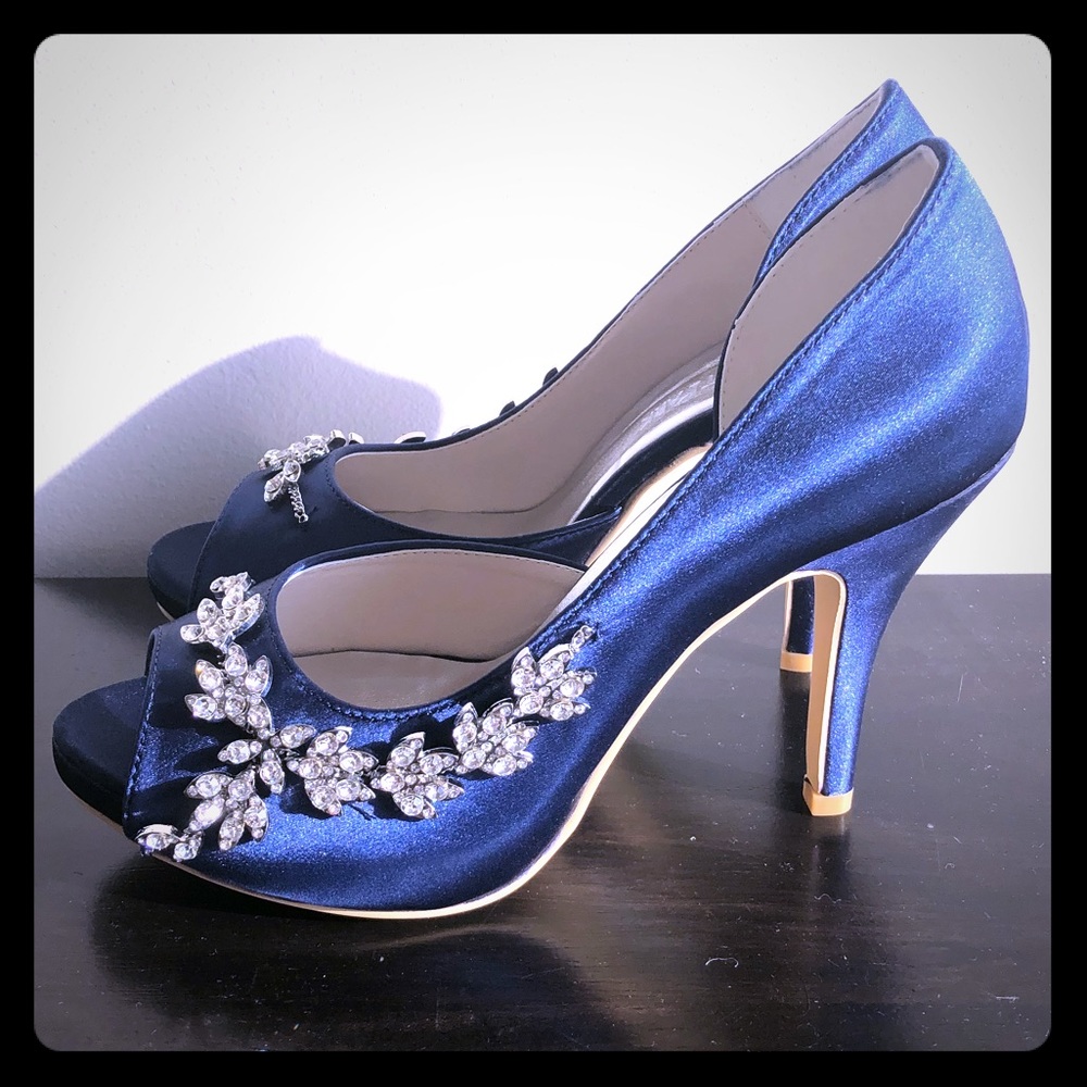 Blue Peep Toe Party / Wedding Shoes w/silver studs